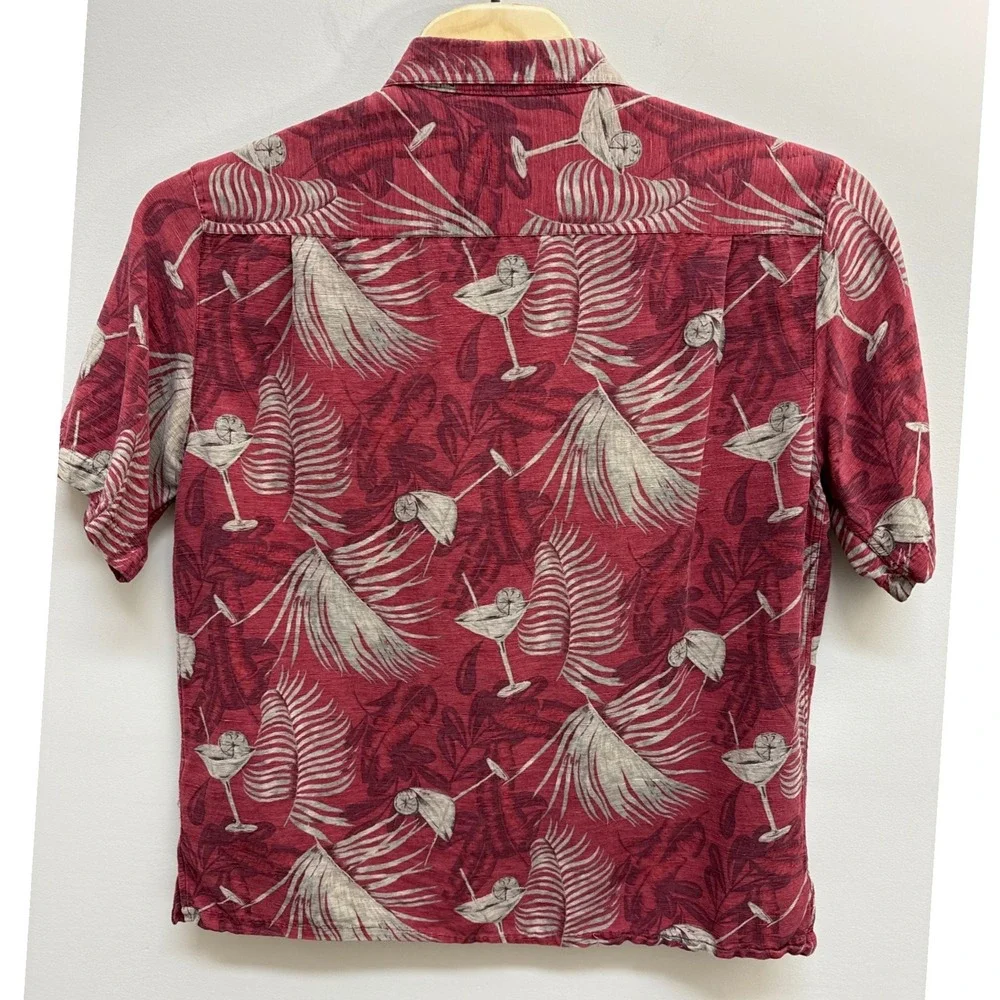 Havana Jack's Cafe (Red) 100% Silk Tropical Martini Button Up Shirt Mens XL
